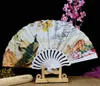 Kinesiska stilprodukter Elegant Peony Paony Painted Hand Folding Fan Floweral Cloth Stage Fan Gift Wedding Party Dance Fan