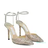 Crytal Strappy Bridal Wedding Sandals Shoes Perfect Design Women Stileetto Hoteded Toe Lady Pumps Gladiator Sandalias EU35-43