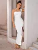 Casual Kleider Runway Fashion Frauen Elegante Weiße Formale Party Kleid Eine Schulter Offenes Bein Midi Wade Lange Bandage Abend prom Kleider