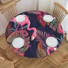 Tischdecke, runde Tischdecke, Schutz, weiche Glasabdeckung, tropische Flamingo-Palmenblätter, Anti-Verbrühungsplatte, für Küche und Zuhause