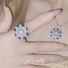 Серьги ожерелья устанавливают SISI Vintage Emerald Sunflower Fashion Ring Кольцо с высоким прикосновением 14 мм