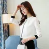 T-shirts pour femmes été Style coréen élégant chemise en mousseline de soie blanche bureau dames Blouse Patchwork col montant salopette travail hauts vêtements