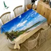 Table Cloth Thicken Cotton Tablecloth Sunset Seascape Pattern Island Coconut Tree Rectangular/Round Table Cloth for Wedding Picnic Party R230801