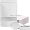 梱包バッグ100pcs/lot Kraft Zipper stand up bag closable White paper matte Window Pouch Pouch Drop Delivery Office otxyu付き食品保管用