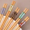 Eetstokjes 5Pairs Handgemaakte Natuurlijke Bamboe Hout Herbruikbare Sushi Stick Gift Servies Koreaanse Set Schattig