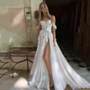 3D Çiçekler Gelinlik Omzunda Sevgiliye Boyun Gelin Gowns Yan Bölünmüş Vintage Aplikler Boho Robe De Mariee Kadınlar için