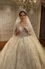 2023 Abiti da sposa di lusso arabo Dubai Ball Gown Perline Cristalli bling abito lucido Vestido de Noiva Soft Tulle designer quinceanera Abiti da sposa a maniche lunghe da sposa