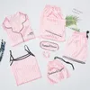 Pyjamas à bretelles pour femmes 7 pièces pyjamas roses ensembles Satin soie Lingerie Homewear ensemble Pijamas pour femme