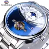 Forsining Blue Moon Phase Relojes automáticos para hombre Reloj de negocios Casual Correa de acero Impermeable Deporte Mecánico Relogio Masculino194x