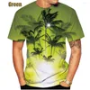 Camisetas masculinas Moda Havaí Férias Surf Paradise 3D Camiseta Praia Palm Motif Camisa Estampada Colorida Havaiana de Manga Curta