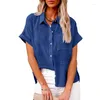 Kvinnor BLOUSES Fashion Short Sleeve Cotton Linen Women Shirts 2023 Summer Loose Casual Top Femme Plus Size Pocket Tops and Shirt