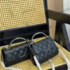 Cosmetic Bags Cases 23P French Womens Vanity Quilted Black Bags Caviar Leather Calfskin Top Handle Totes Cosmetic Case Antique Z230731