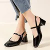 Jurk Schoenen Hoge Hakken Mary Jane Sandalen Vrouwen 2023 Zomer Rood Lakleer Slingbacks Pumps Vrouw Vierkante Neus Dikke hakken Dames