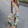 Vrouwen Jumpsuits Rompertjes Bedrukt katoen linnen vrouwen jumpsuit Zomer elegante knop schouderriem backless Nauwsluitend kledingstuk 230727