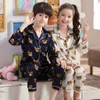 Pajamas Children Silk Satin Set Baby Boys Girls Cartoon Little Bear Tops Trousers 2Pec Spring Autumn Kids Casual Home Sleepwear 230728