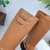 Vintage hardware buckle Knight boots knee-high boots Belt buckle cowhide biker boots chunky heels platform Fashion women's designer shoes Factory shoes