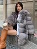 Women's Fur Faux Fur FURTJY Medieval Style High-end Silver Blue Whole Leather mid-length Fur Coat European Finnish Silver Frost Coat HKD230727