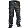 Calças masculinas com cadarço couro motocicleta punk preto para homens moda inverno grandes e altas roupas masculinas calças pantalon homme