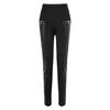 Pantalon femme Faux cuir contraste Leggings amples fermeture éclair conception taille haute maigre pantalons longs 2023 pantalons De Mujer