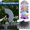 Chinese Style Products New Colorful Folding Fan Wedding Dance Hand Fan Festival Birthday Gift Party Guest Favor Home Decor Large Shining Rave Fan