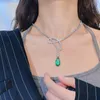 Charms Luxury Micro inlaid Pear shaped Simulated Emerald Pendant Necklaces with Sparkling Water Drop Design Necklace For Women 230727