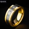 Wedding Rings 8mm Tungsten Ring Men's Gold Plated Wedding Band 3 CZ Stone Wedding Free Delivery Customized 230727