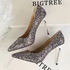 9219-1 European American Style Dress Shoes high heels shallow mouth pointed toe shining sequins sexy slimming nightclub single shoes