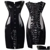 Bustiery gorsets kobiety pu skórzana gorset gotycka sukienka błyszcząca pvc Boned Bustier Top Lace Clubwear Corselet Czarna/czerwona kropla dostawa dhqne