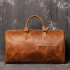 Duffel Bags Highend Large Vintage Brown Black Thick Genuine Crazy Horse Leather Business Men Travel Bag Shoulder Messenger Duffle M1018