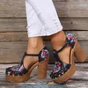 Sandalen Vrouwen Hoge Hak Zomer Mode Bloemen Gesp Platform Chunky Voor Vrouwen Feestjurk Sex Schoenen met hoge hakken