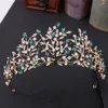 Hair Clips Wedding Accessories Bridal Crowns Headpiece Rhinestone Green Blue Leaf Crystal Diadem Tiaras Jewelry