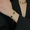 Boucles d'oreilles de collier Set Bracelet en acier inoxydable zircon vert vintage pour femmes bijoux de lame de chaîne d'os de serpent plat senior
