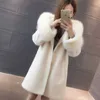 女性の毛皮のフェイクファーファッション冬の新しいフード付き羊の毛皮のコートウールコート女性の中程度と長い模倣髪厚い韓国のスリムフィットHKD230727