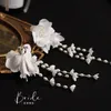 Ear Cuff French satin stereo camellia beaded lily of the valley bud ear clip bridal white gauze dress earrings jewelry 230728