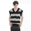 Men's Vests Autumn Simple Striped Sleeveless Sweater Knitted Vest Fashion Couple Causal High Street Loose V-neck Tops Male Clothes
