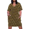 Robes grande taille Perfect Black Bitcoin Dress V Neck Gold Coin Print Street Wear Élégant Casual Femme Élégant Taille Vêtements 5XL 230727