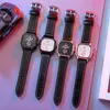 Wristwatches 2023 Black Tech Men Watch Square Leather Watches Student Style Trend Quartz WristWatch Clock Gift Wholesale