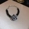 Link Bracciali FYUAN Fashion Camellia Flower Bracciale Donna Braccialetti a catena in cristallo nero Matrimoni Gioielli per feste