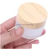 Förpackningsflaskor Frosted Glass Jar Skin Care Eye Cream Bottle Refillable Jars Cosmetic Container Pot With Plastic Wood Grain Lids 5G 10 Otddb