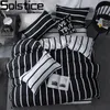 Juegos de cama Solstice Set Funda nórdica Funda de almohada Ropa de cama Impresión de rayas en blanco y negro Edredón Cama Sábana plana Tamaño Queen 230727