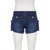 Jeans femme Vintage taille basse Y2K Denim Cargo Shorts été femmes Harajuku poches Grunge court Streetwear mode pantalon slim 2023