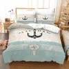 Sängkläder set Blue Anchor Set Quilt Cover Tryckt täcke med örngott 200x200 king size sovrum för barn säng 230727