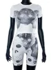 Tute da donna Bolopi Graphic Sexy Crop T-shirt Biker Shorts 2 pezzi Set 2023 Summer Women Rave Tees Top Bottoms Tuta Y2K