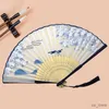 Chinese Style Products Chinese Style Black Vintage Hand Fan Folding Fans Cloth Pattern Art Craft Gift Home Party Decoration Ornaments