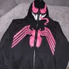 Herrtröjor tröjor onda spindel tryck zip up hoodie y2k stil gotisk gata trendkläder hösten män pullover harajuku anime mönster streetwear 230728