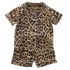 Pajamas Kids Set Leopard Silk Satin Boys Girls Sleepwears Outfits Short Sleeve Blouse TopsShorts Sleepwear 230728