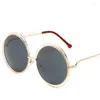 Óculos de sol redondo oversized feminino designer de marca grande círculo espelho gradiente óculos de sol feminino armação de metal cool eyewear