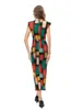 Women's Runway Dresses O Neck Sleeveless Color Block Printed Sexy Split Sheath Fashion Designer Vestidos