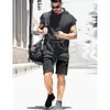 Herren-Kapuzenpullover, T-Shirt mit Kapuze, Sommer, einfarbig, kurzärmelig, mit Tasche, schmaler Hals, Fitness-Tank