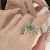 Bangle Chinese Style Enamel Butterfly Bracelet And Ring Set For Women Fashion Gradient Green Opening Adjustable Jewelry Gifts